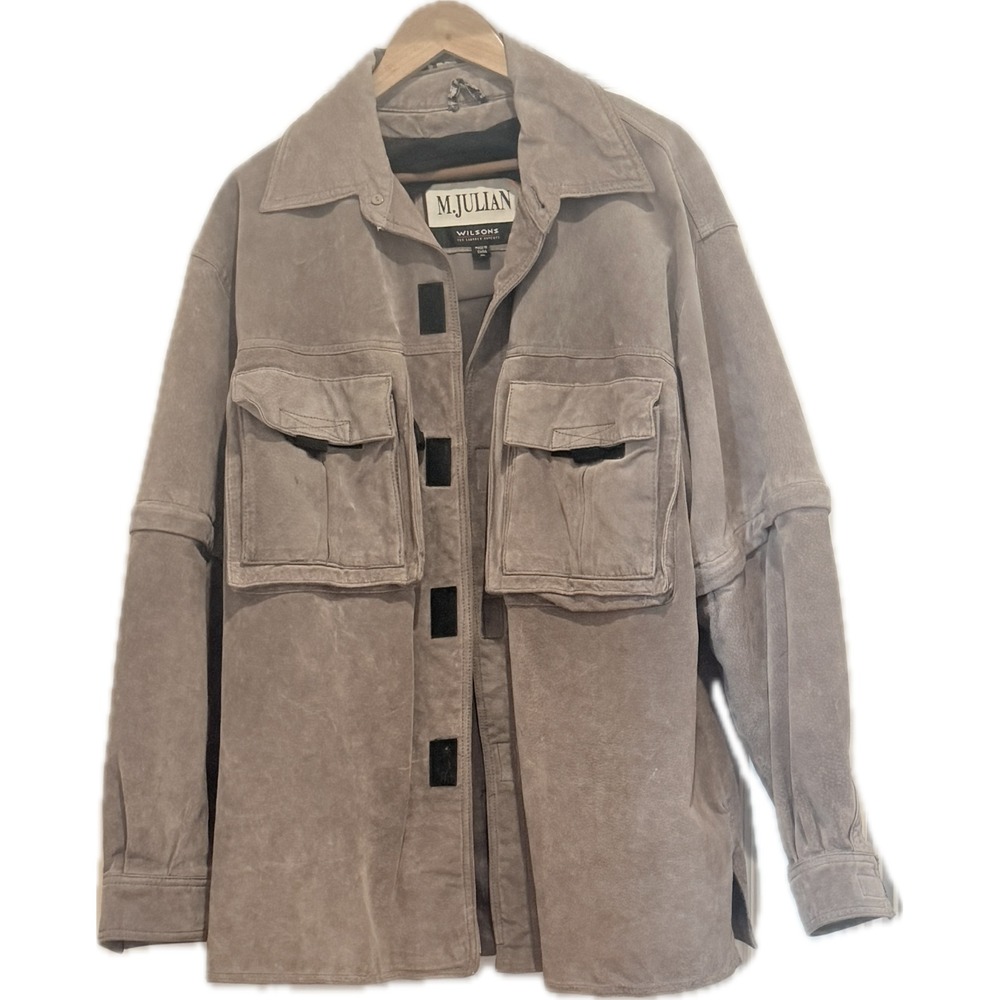 Vintage M Julian Wilsons Suede Utility Jacket XL Convertible Zip Off Sleeves Y2K - Picture 2 of 11